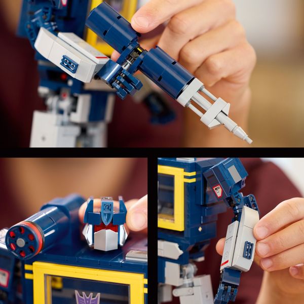 Soundwave comes equipped with rocket pod, laser blaster and dart accessories.
